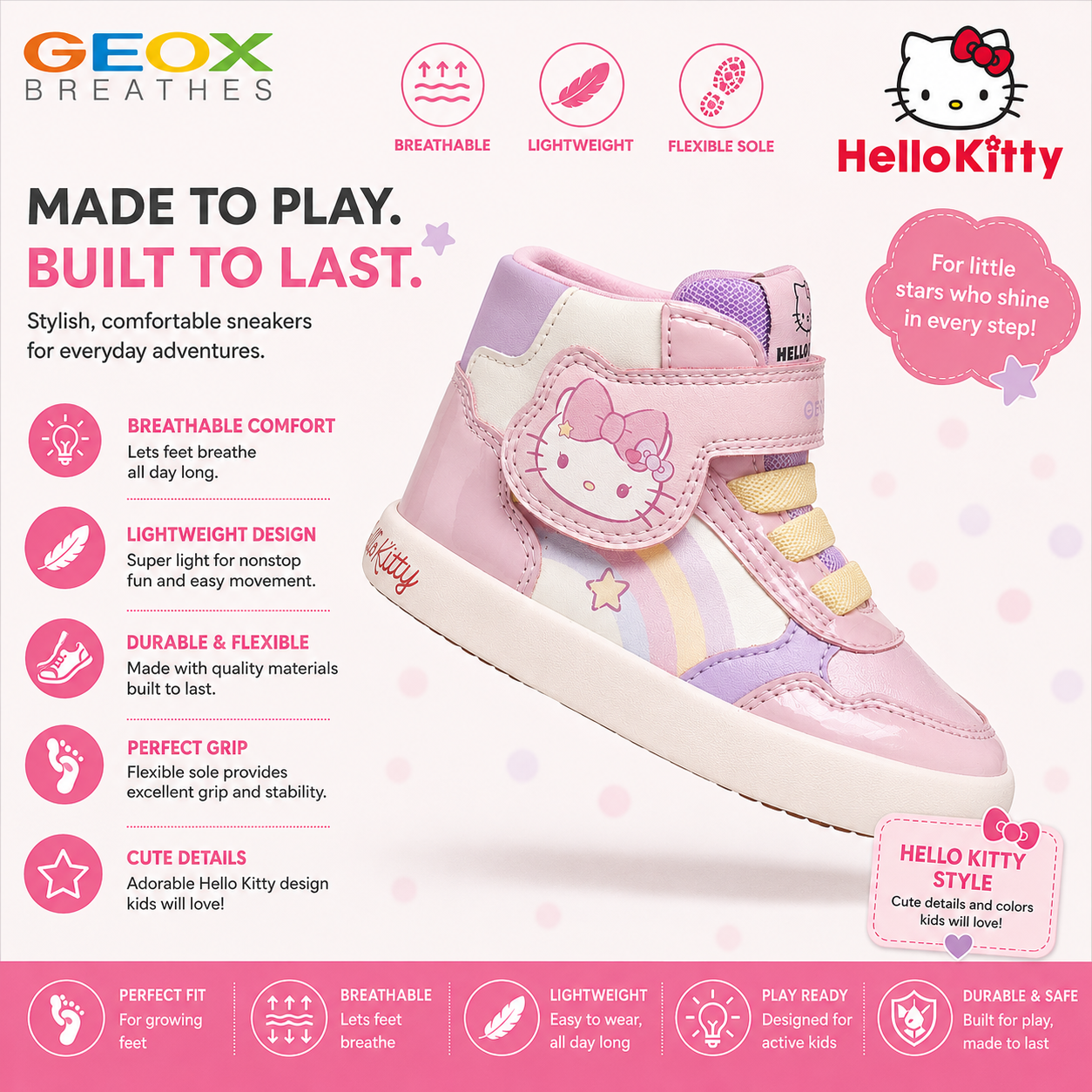 Geox Hello Kitty Gisli pink velcro boot