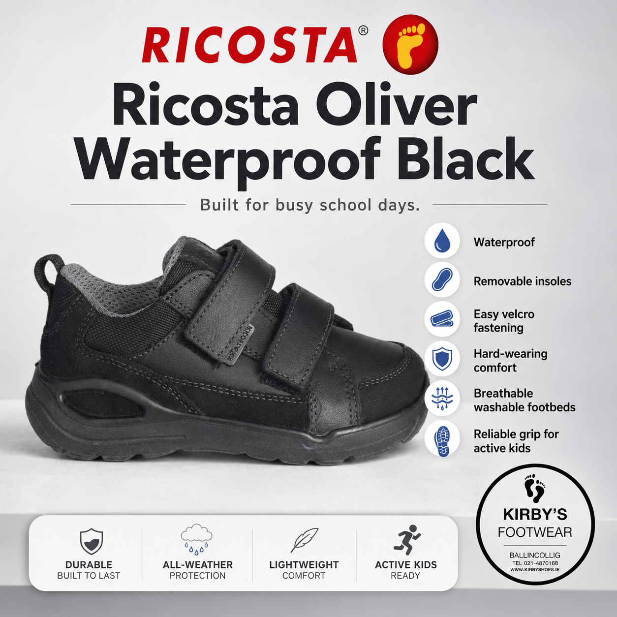 Ricosta Oliver waterproof black - Kirbys Footwear Ltd