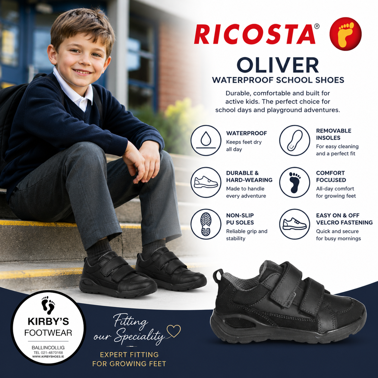 Ricosta Oliver waterproof black - Kirbys Footwear Ltd