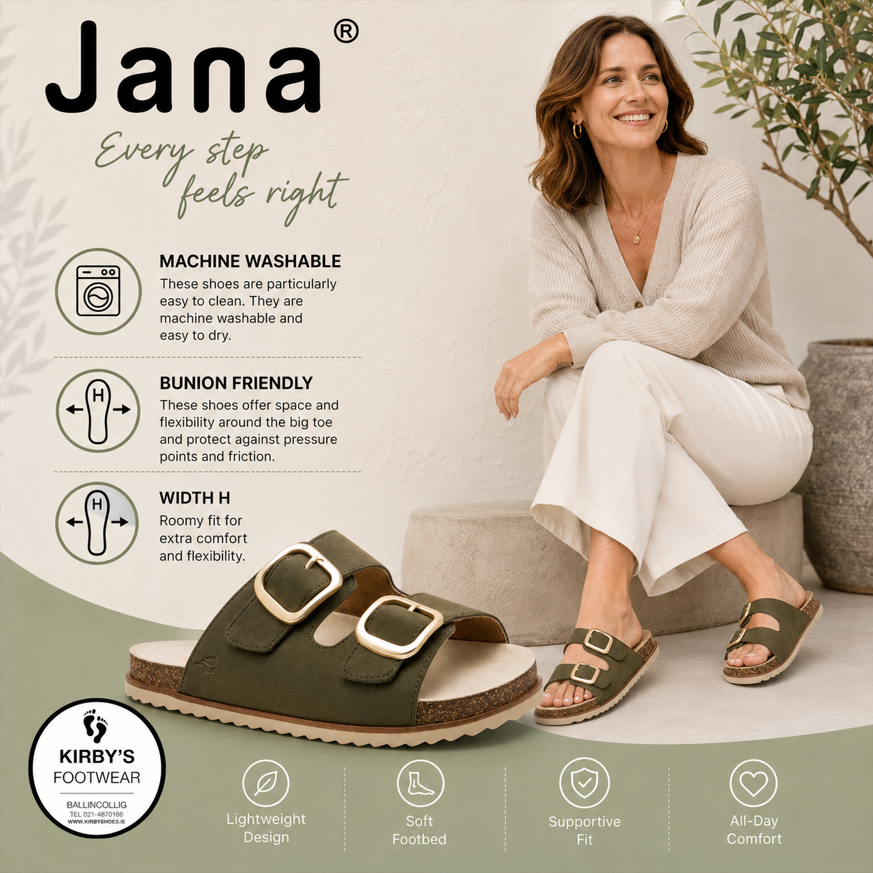 Jana sandal mule - 27461 - olive - Kirbys Footwear Ltd