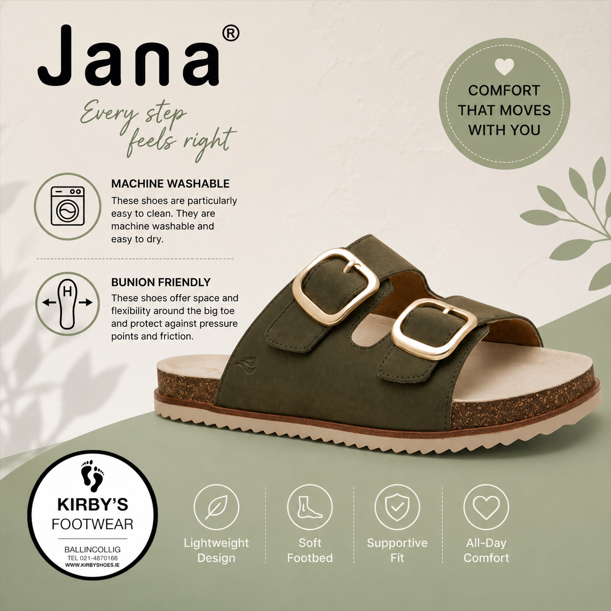 Jana sandal mule - 27461 - olive - Kirbys Footwear Ltd