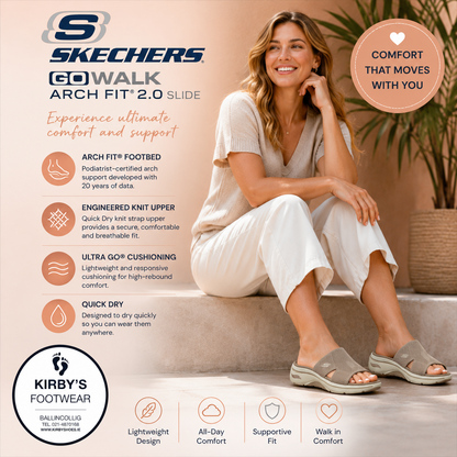 Skechers GO walk Arch fit 2.0 slide - taupe - Kirbys Footwear Ltd
