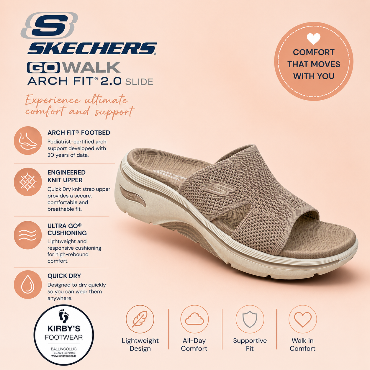 Skechers GO walk Arch fit 2.0 slide - taupe - Kirbys Footwear Ltd