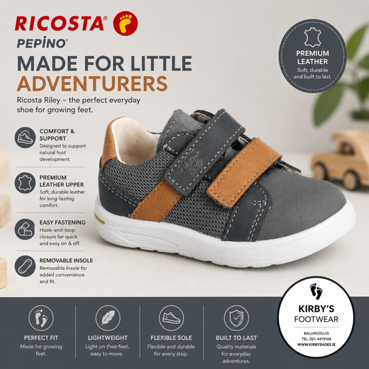 Ricosta Riley asphalt velcro leather - Kirbys Footwear Ltd