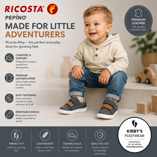 Ricosta Riley asphalt velcro leather - Kirbys Footwear Ltd