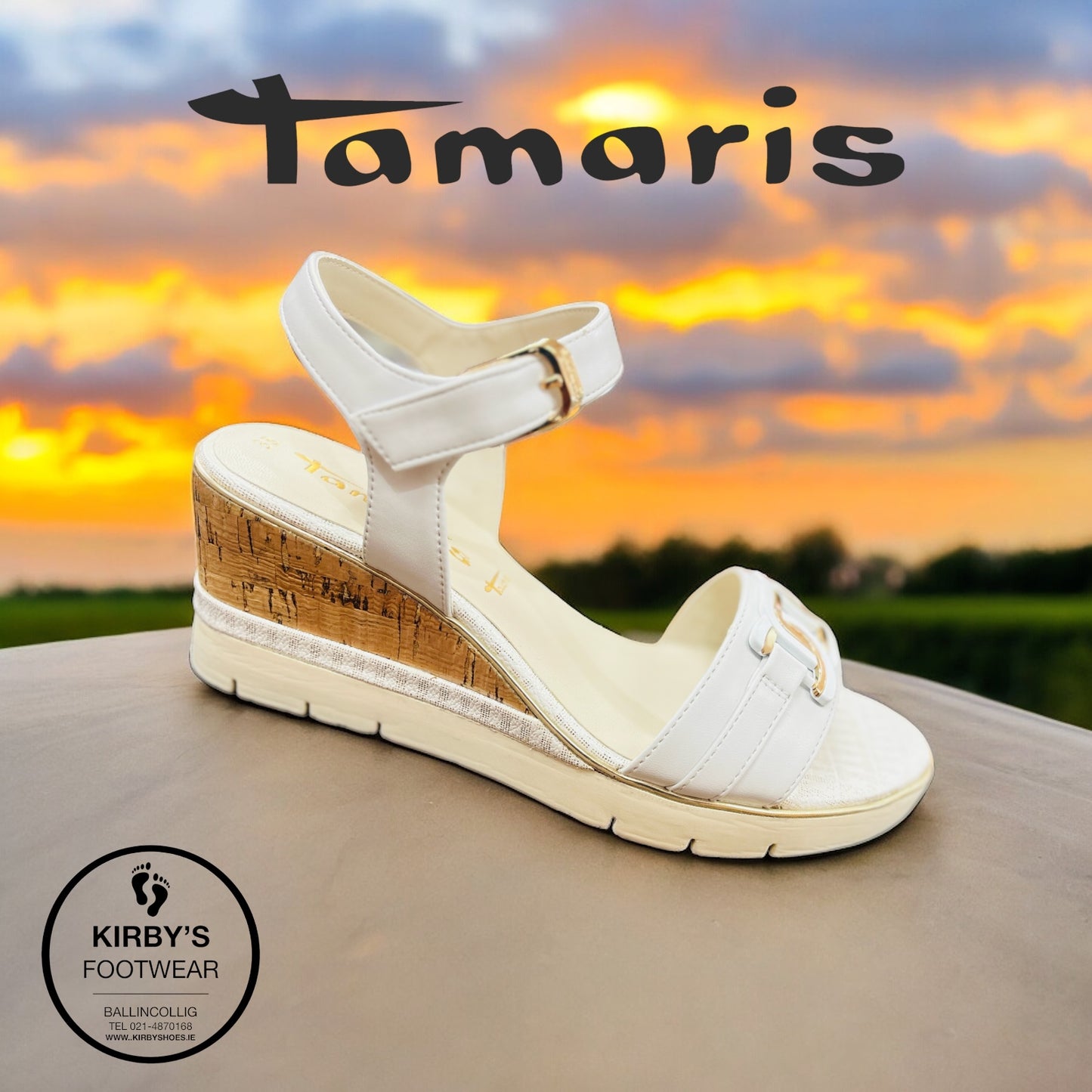 Tamaris wedge sandal white gold 28702