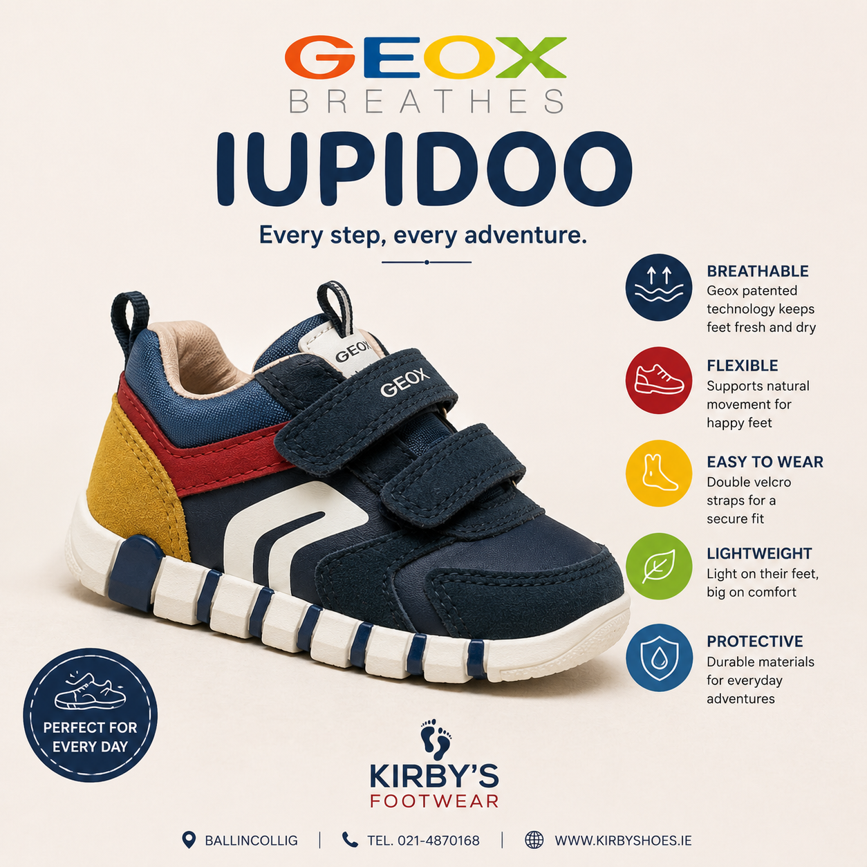 Geox Iupidoo velcro navy red - Kirbys Footwear Ltd