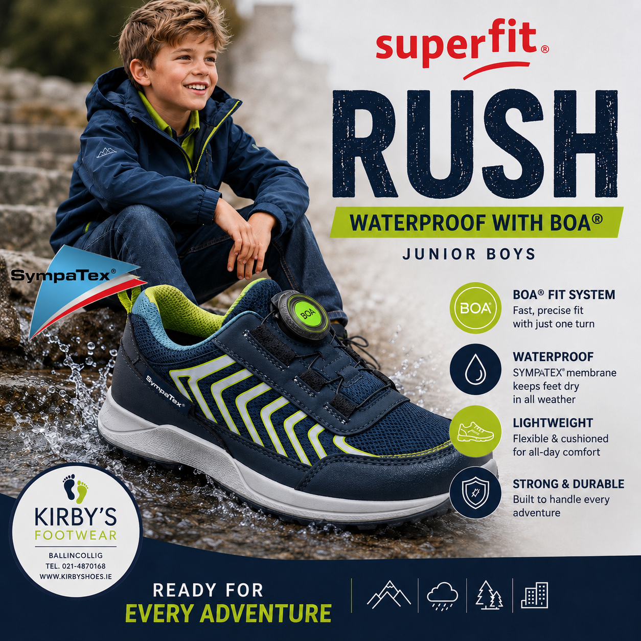 Superfit Rush waterproof navy Boa twist tie - Kirbys Footwear Ltd