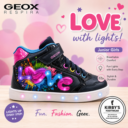 Geox high top lights Skylin love navy pink LIGHTS