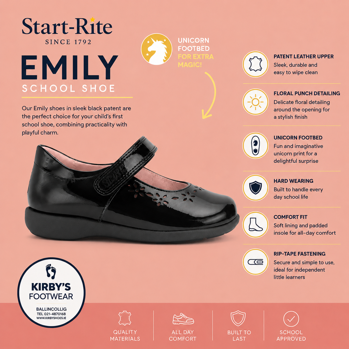 Start-Rite Emily black patent girls’ shoe – side view