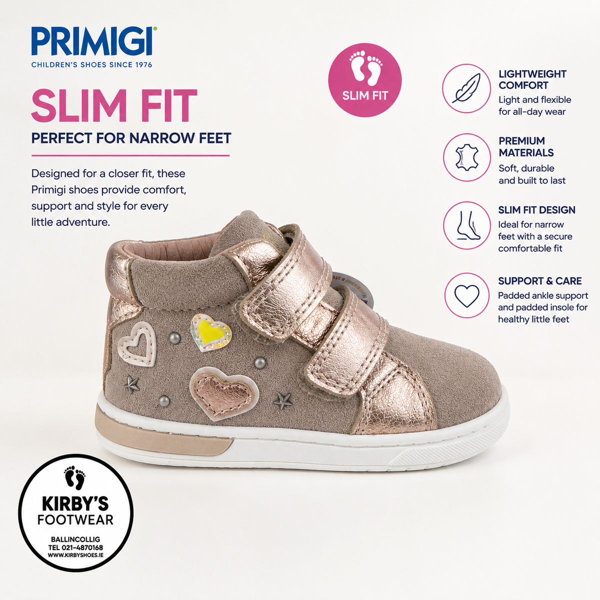 Primigi taupe gold velcro boot 2406011 – side view