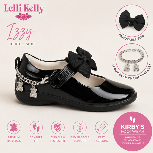 Lelli Kelly Izzy Teddy black patent charm bracelet - Kirbys Footwear Ltd