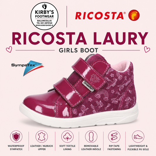 Ricosta Laury boot wine velcro waterproof - Kirbys Footwear Ltd
