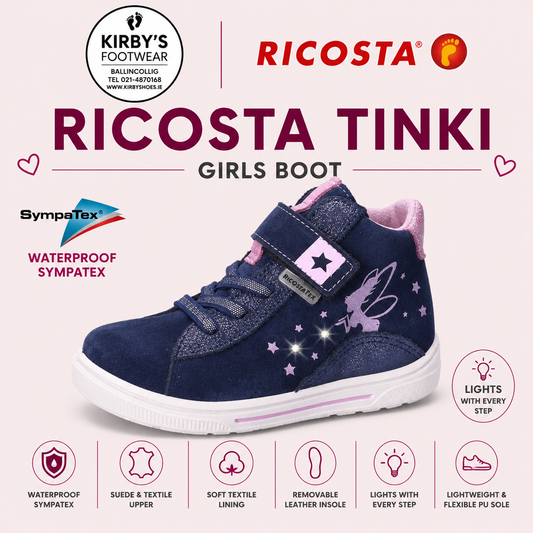 Ricosta Tinki navy waterproof boot with lights - Kirbys Footwear Ltd
