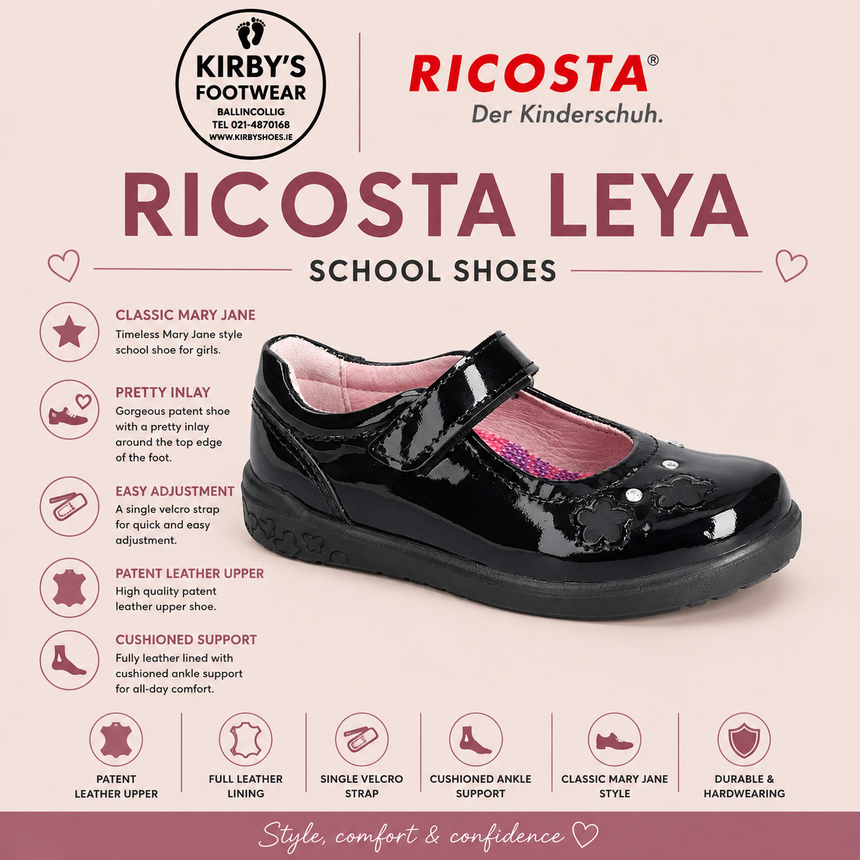 Ricosta Leya black patent - Kirbys Footwear Ltd