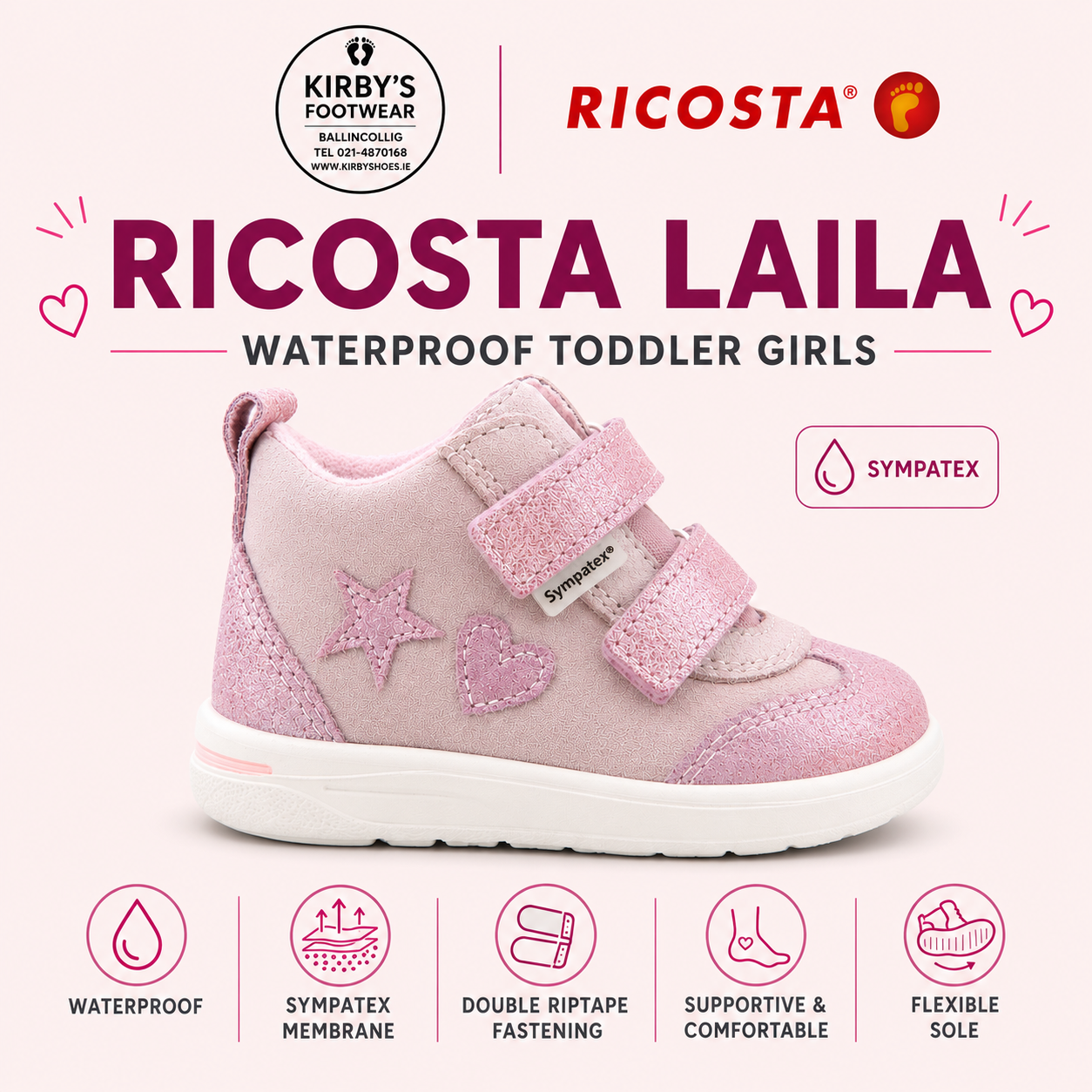 Ricosta Laila boot pink velcro waterproof
