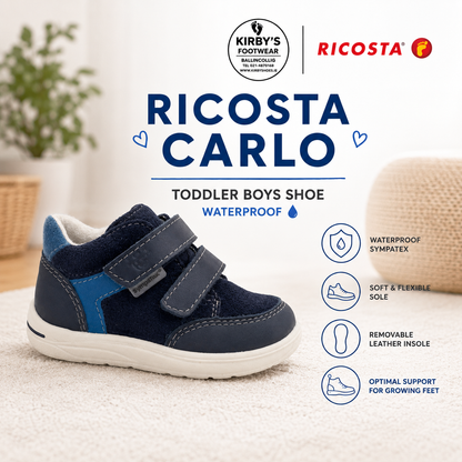 Ricosta Carlo navy velcro boot waterproof leather - Kirbys Footwear Ltd