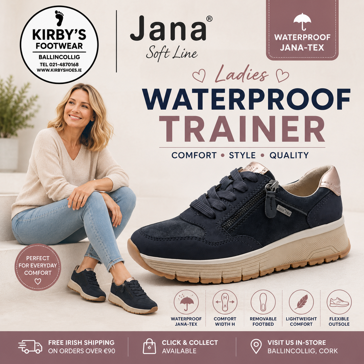 Jana 23762- navy waterproof trainer