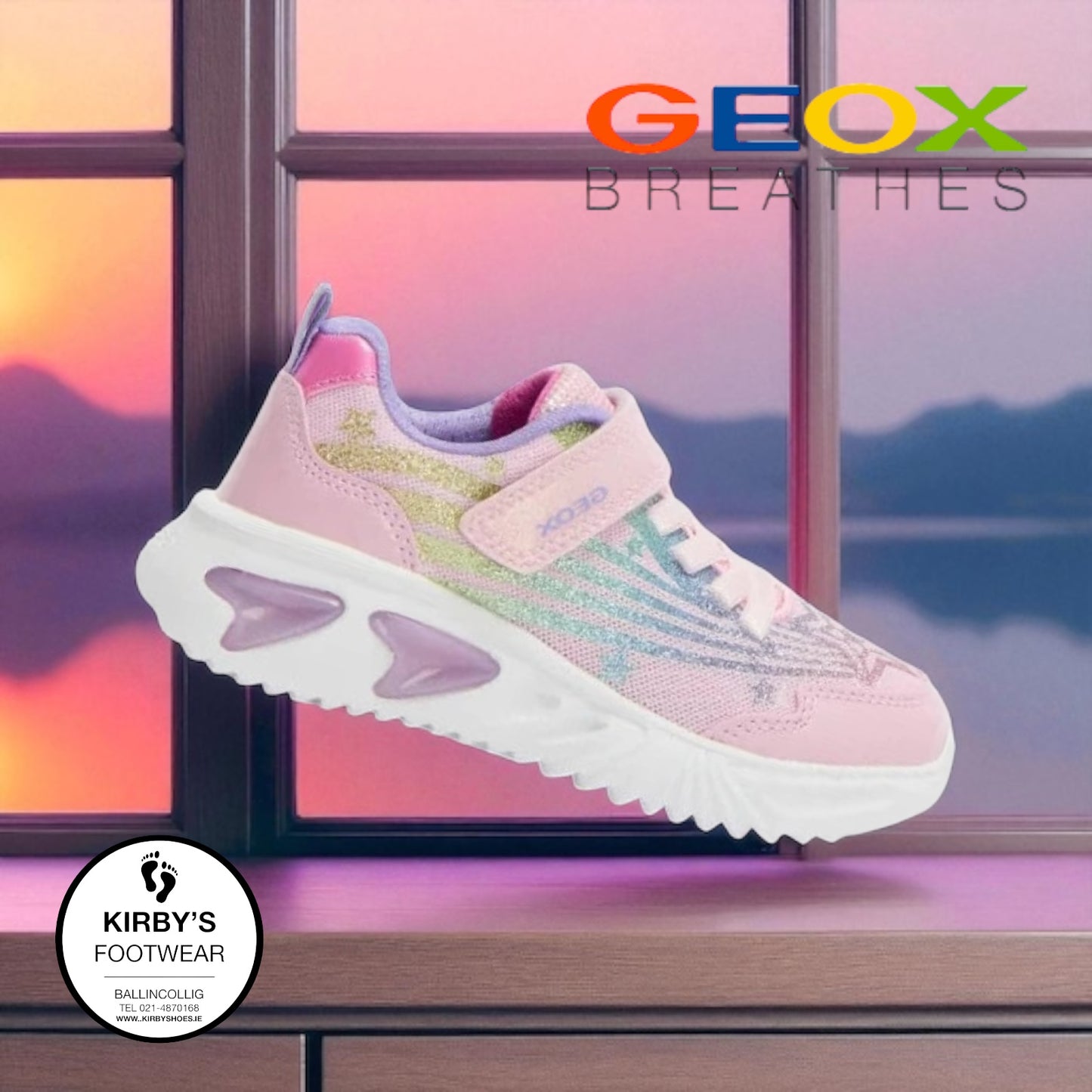 Geox Assister pink rainbow lights