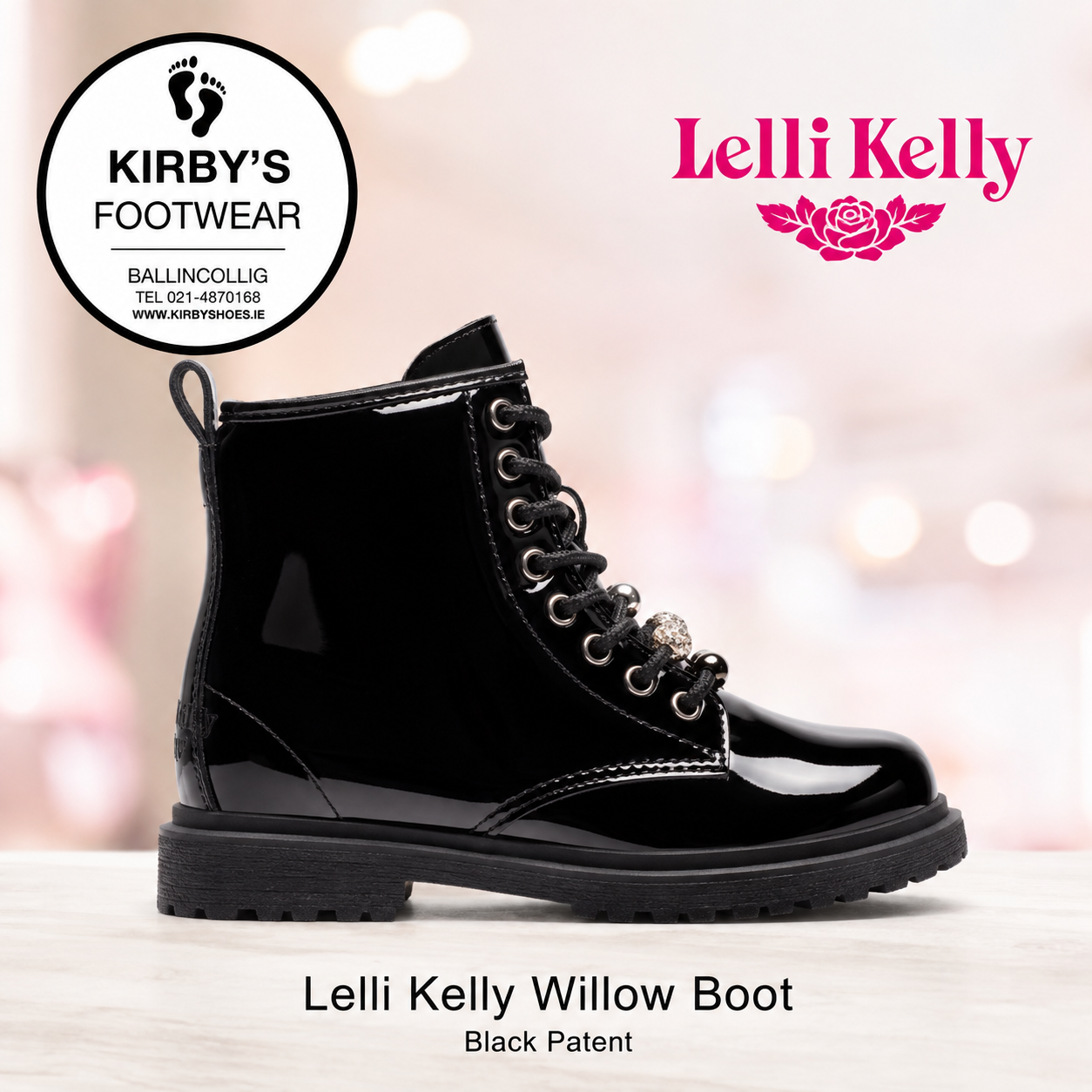 Lelli Kelly Willow boot black patent - side zip