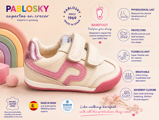 Pablosky White pink trainer 081207 barefoot - Kirbys Footwear Ltd