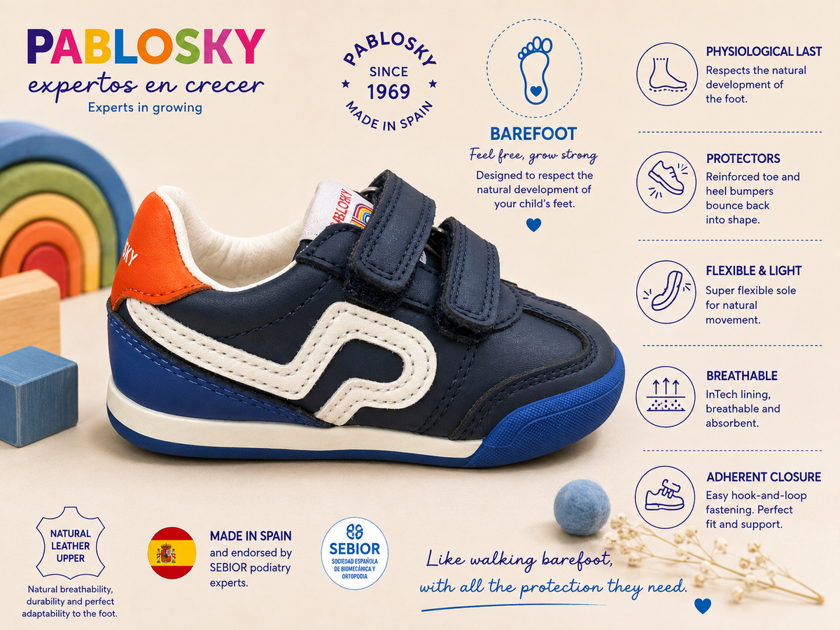 Pablosky navy trainer 081224 barefoot - Kirbys Footwear Ltd