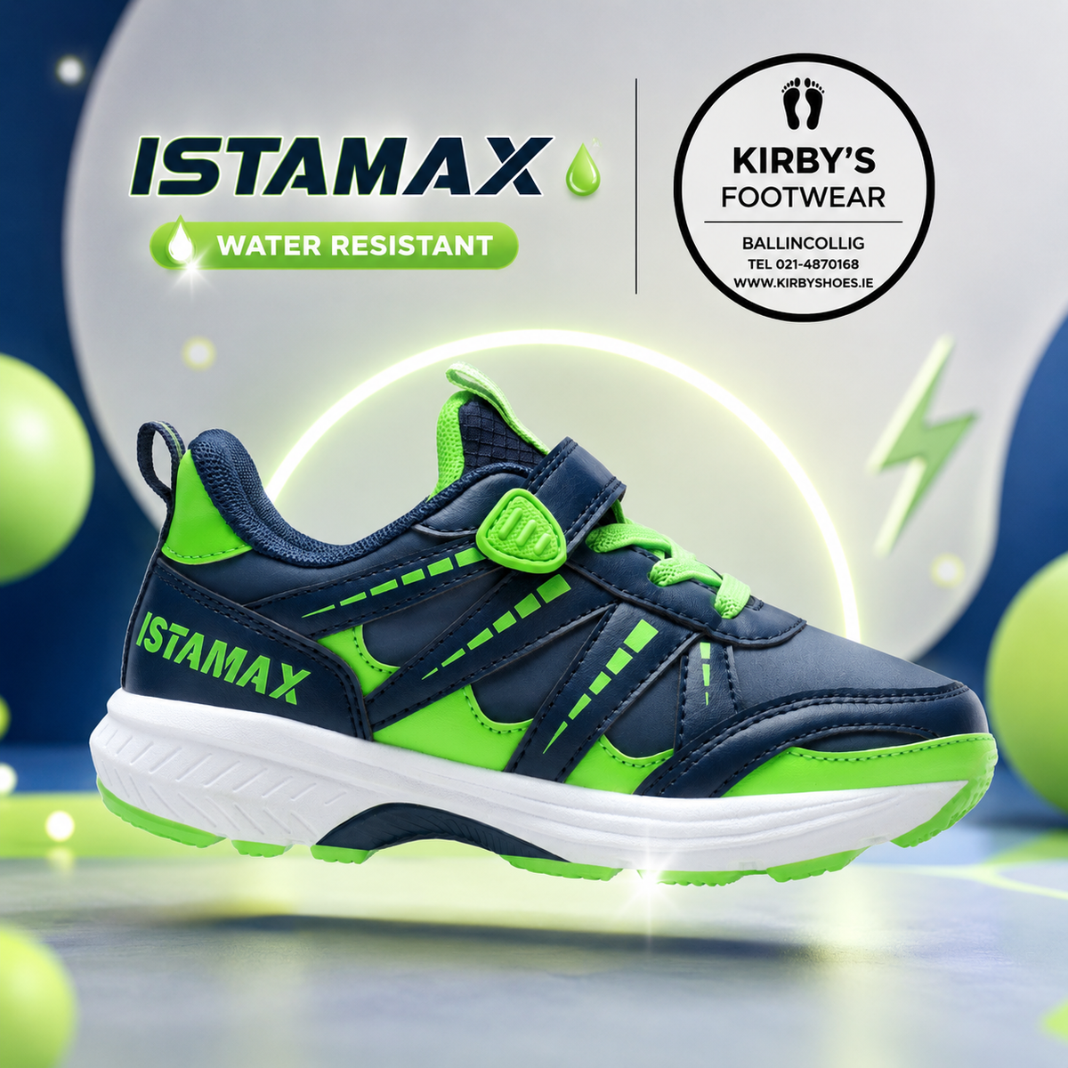 Istamax trainer navy green - water repellent - Kirbys Footwear Ltd