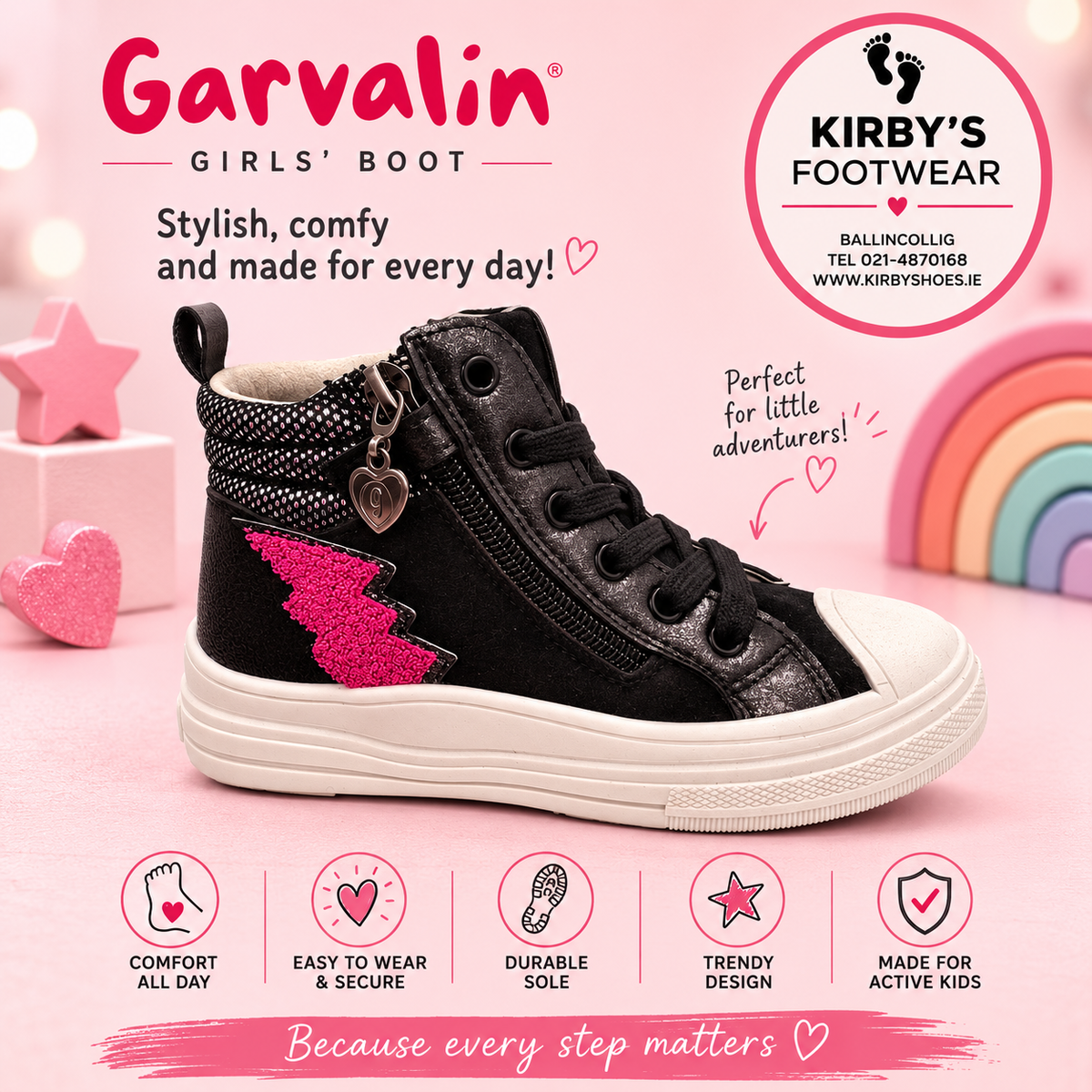 Garvalin boot black pink - 261550 girls’ boot – side view