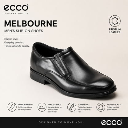 Ecco Melbourne - black leather slip-on