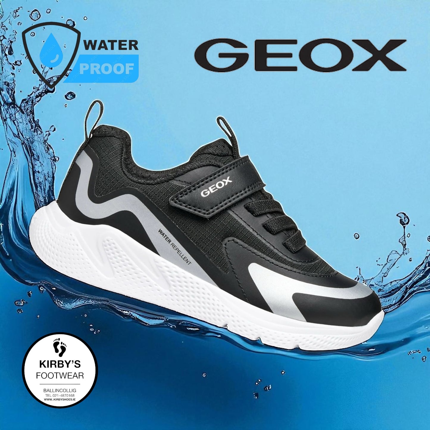 Geox Sprintye velcro waterproof black silver
