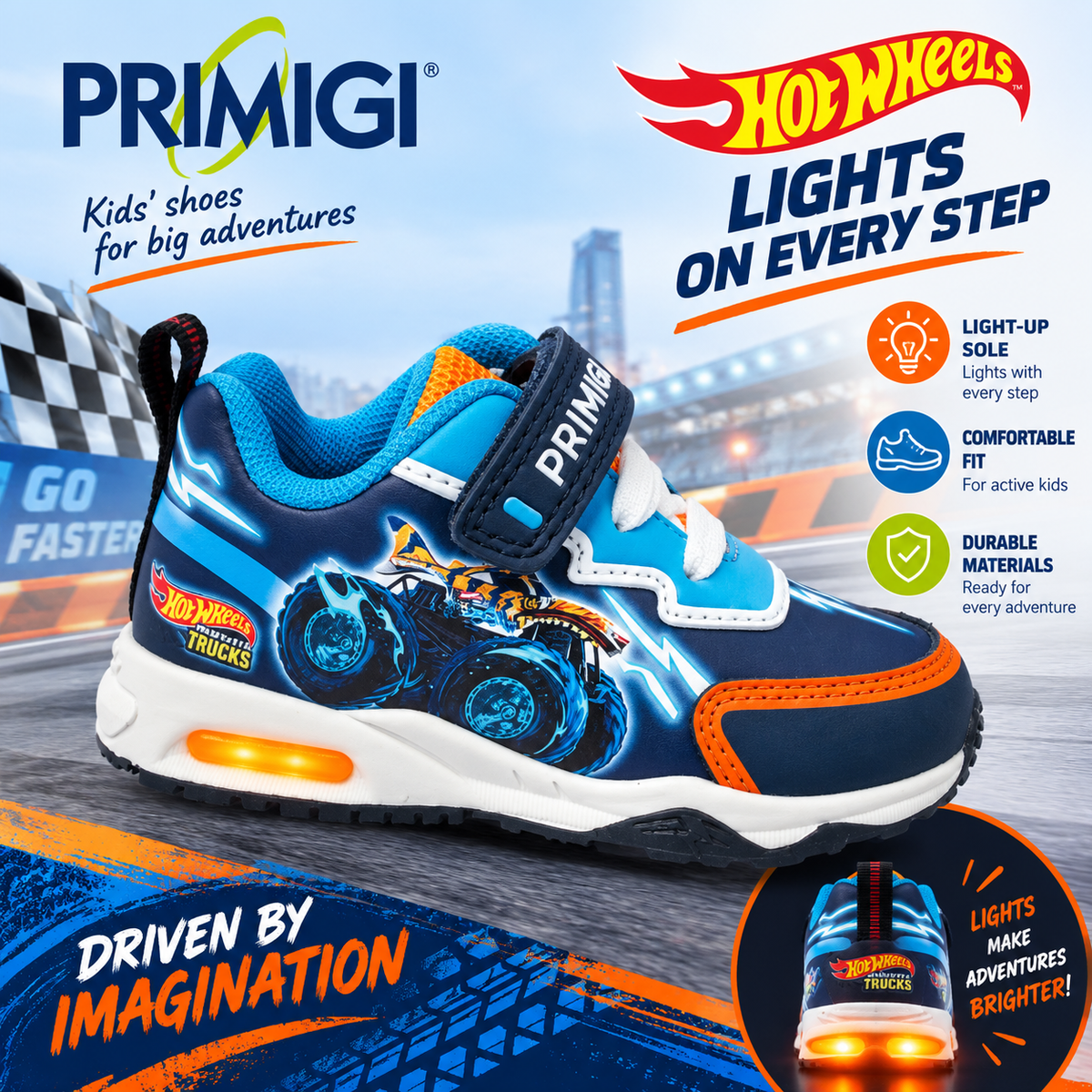 Primigi Hot Wheels lights blue green