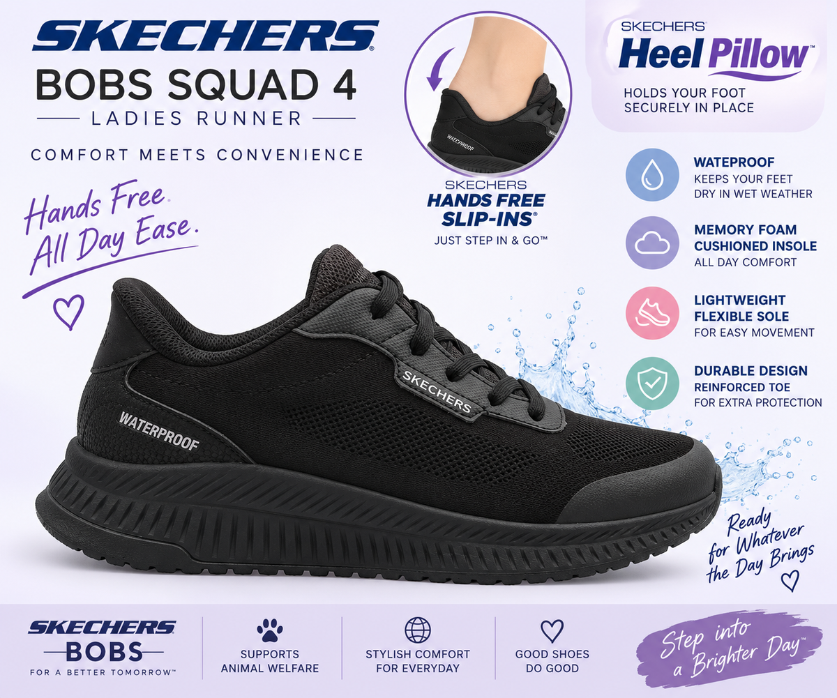 Skechers slip-in, Bobs squad 4 - black waterproof