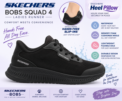 Skechers slip-in, Bobs squad 4 - black waterproof