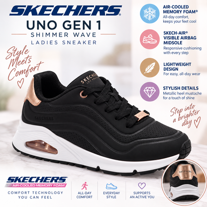Skechers Uno gen 1 - shimmer wave - black gold