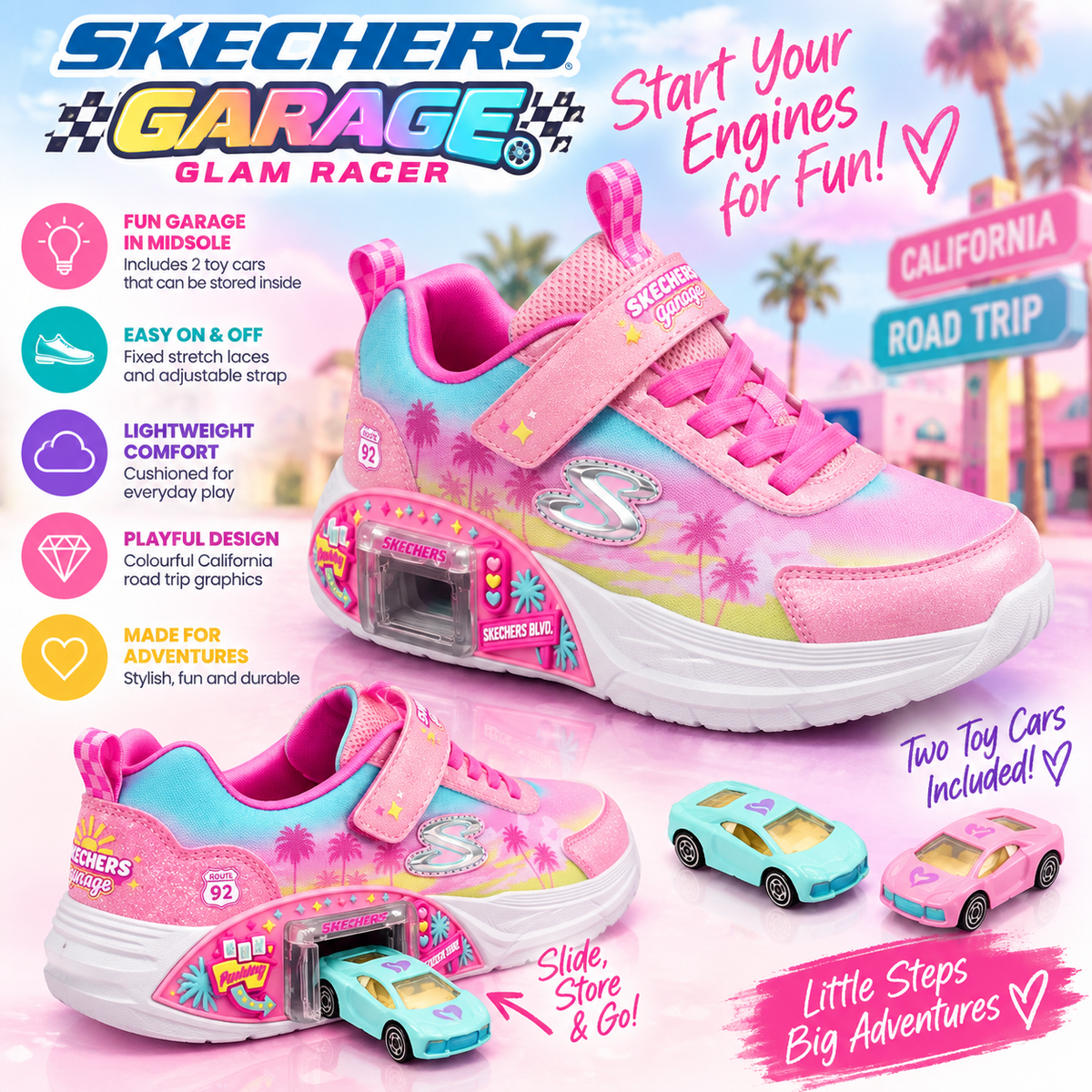 Skechers Garage - Glam Racer pink multi - 304351L