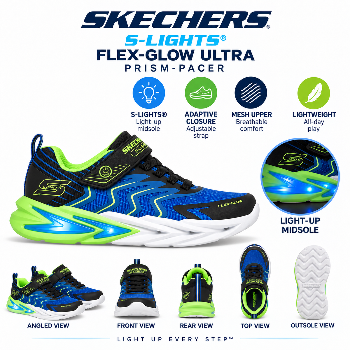 Skechers Flex-Glow Ultra Prism-Pacer - Black/Blue/Lime - 400141LC
