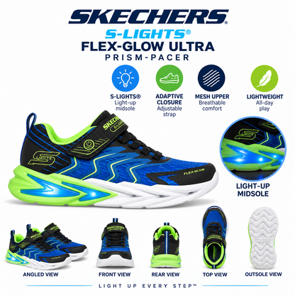 Skechers Flex-Glow Ultra Prism-Pacer - Black/Blue/Lime - 400141LC