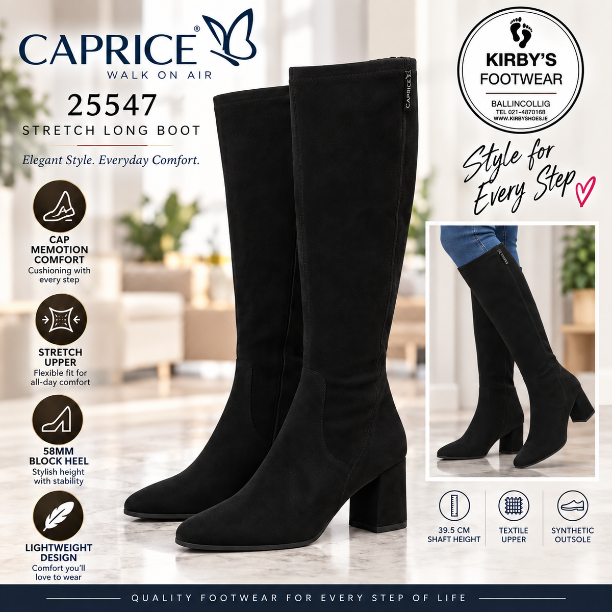 Caprice 25547 - Black Stretch Long Boot