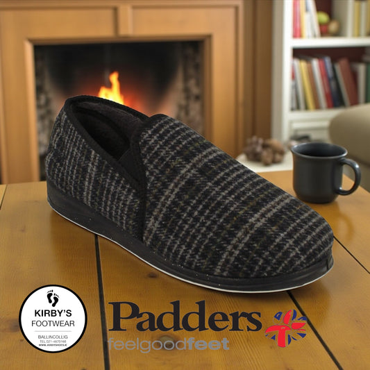 Padders slipper Albert grey black check