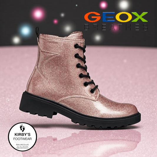 Geox Casey pink glitter patent zip boot