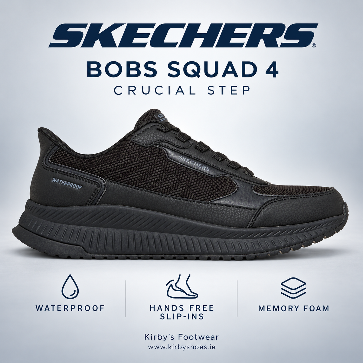 Skechers BOBS Squad 4 – Crucial Step Waterproof Slip-ins – Black