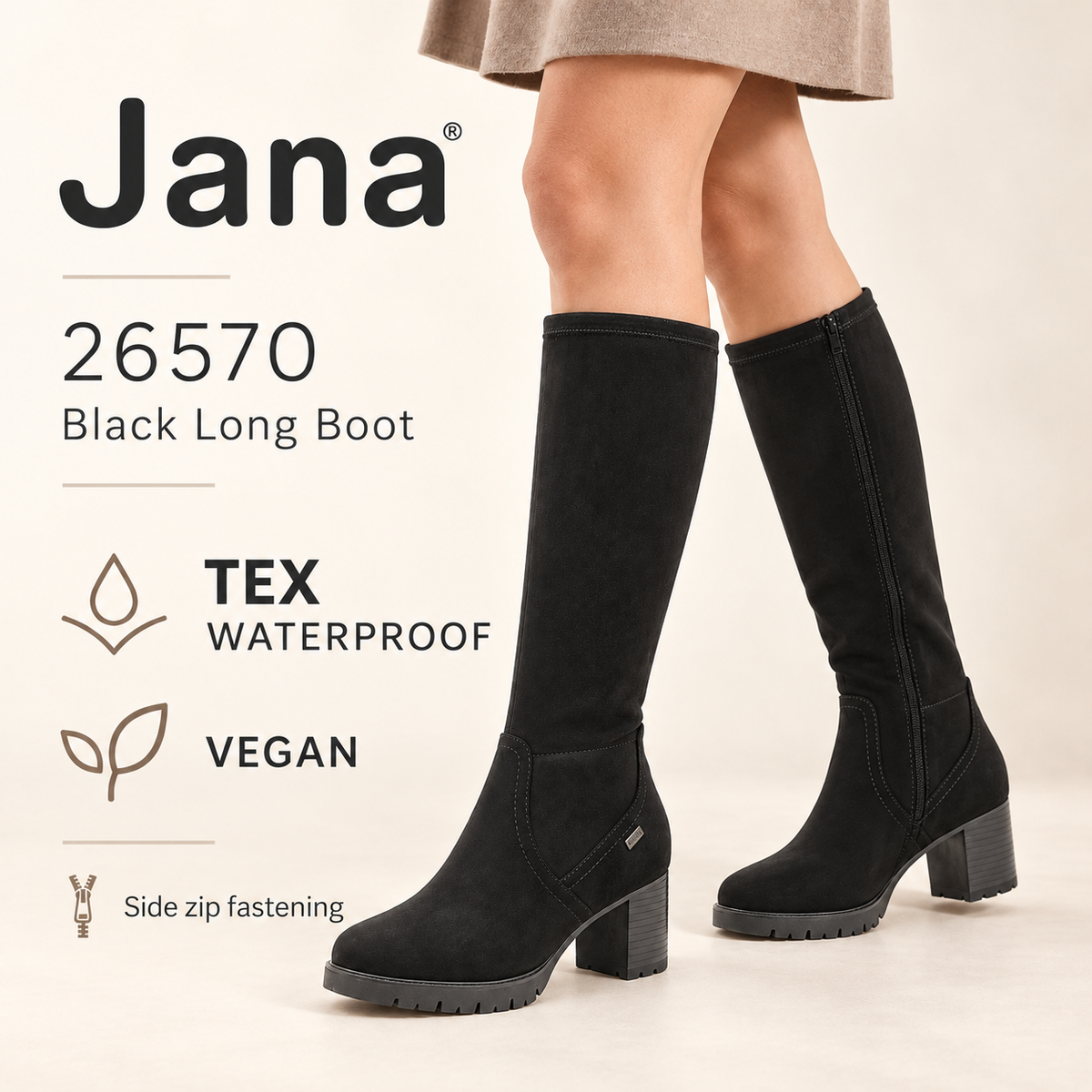 Jana 26570 - Black TEX Vegan Long Boot waterproof