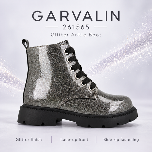 Garvalin 261565 Girls’ Silver Glitter Patent Boots – side view