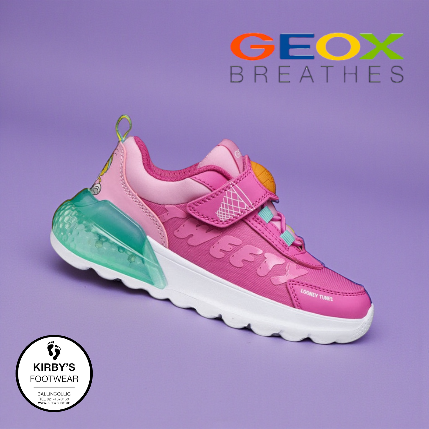Geox Activart looney tunes pink lights - Kirbys Footwear Ltd