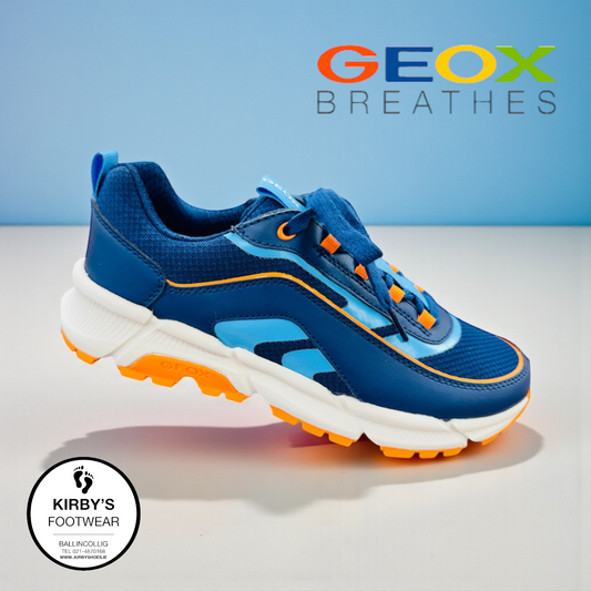Geox Flexyper trainer lace navy orange - Kirbys Footwear Ltd