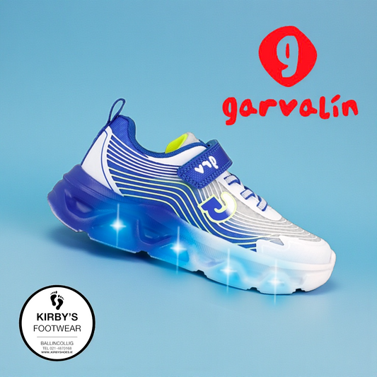 Garvalin white blue trainer lights - 262725 - Kirbys Footwear Ltd