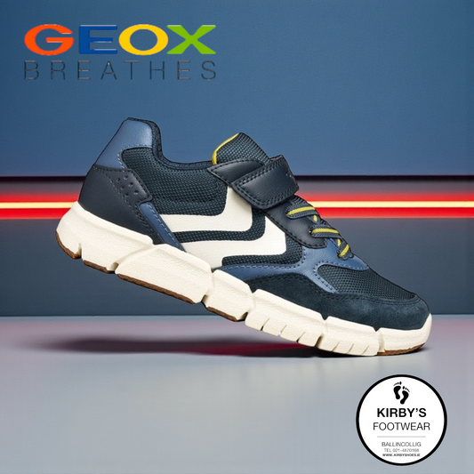 Geox Flexyper trainer velcro navy yellow - Kirbys Footwear Ltd