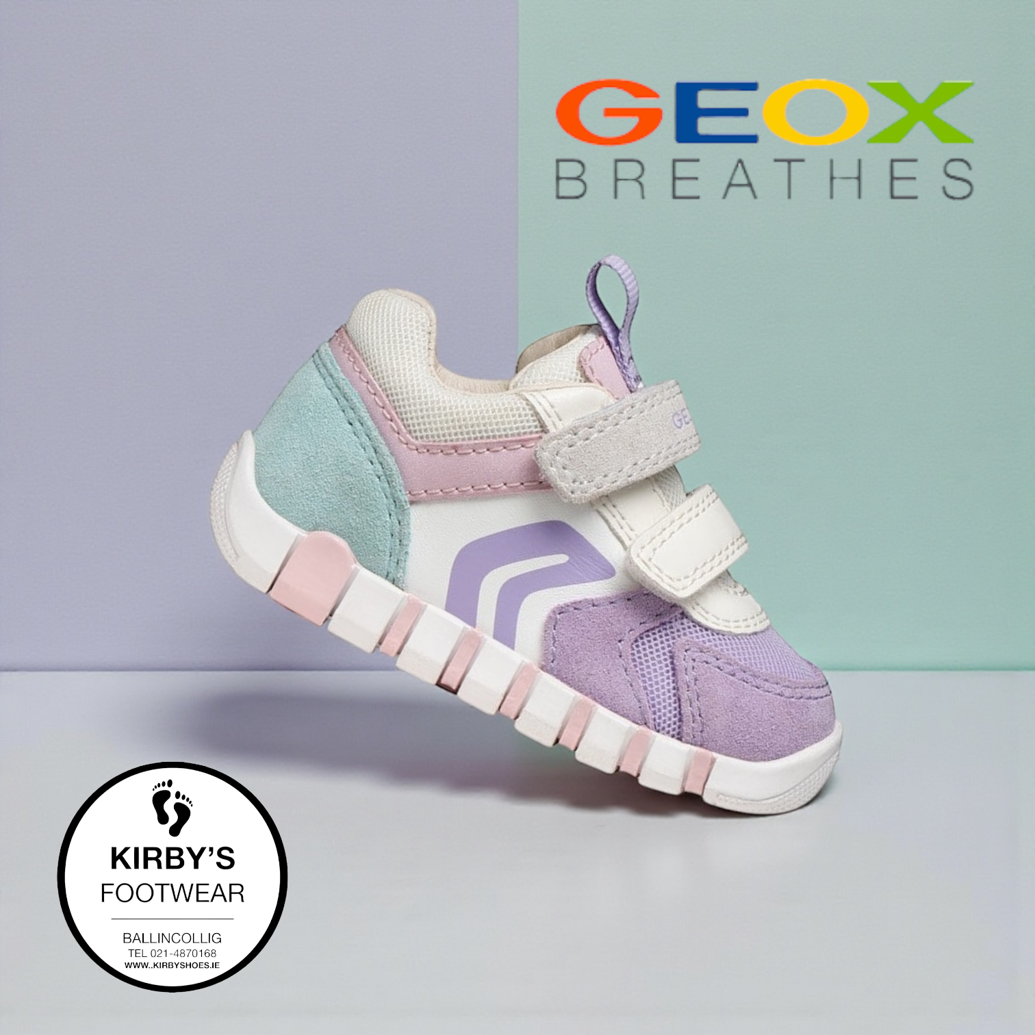Geox Iupidoo velcro lavender white - Kirbys Footwear Ltd