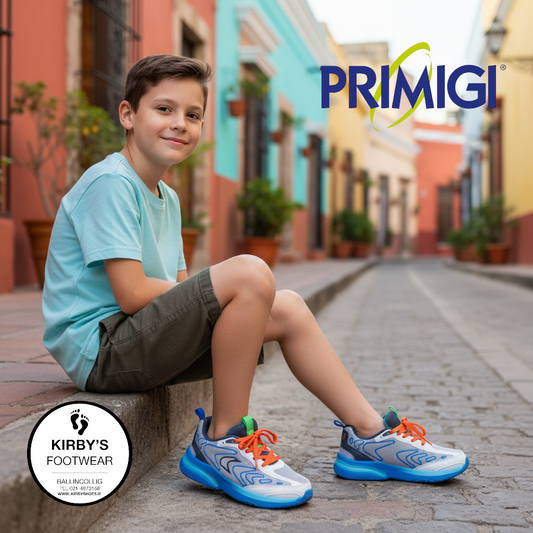 Primigi lace trainer white blue - 14688 - Kirbys Footwear Ltd