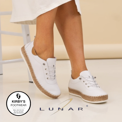 Lunar Evie white leather plimsole